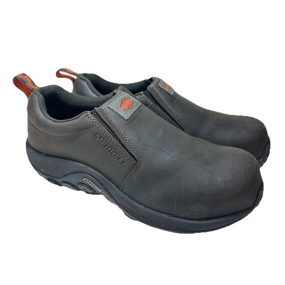 Merrell Jungle Moc Leather Comp Toe Work Shoe Men Size 10W 62044 Anti-Slip Brown - Picture 1 of 15